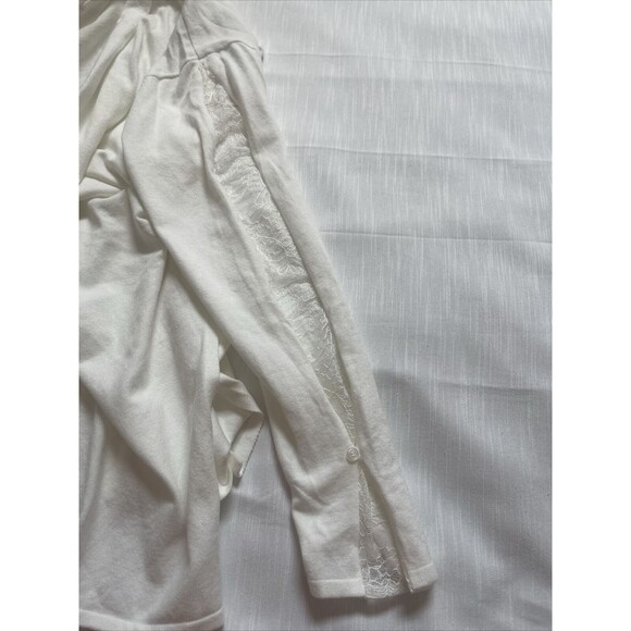 H Halston Lace Inlay Open Cardigan Sweater In White As M New - Picture 4 of 11